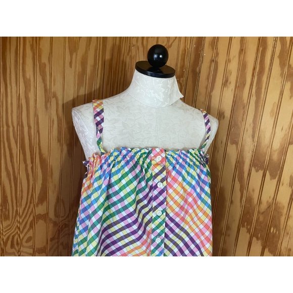 J. Crew Button-Front Gingham Rainbow Tank Top Camisole Stretch Cotton size 8 - Picture 5 of 12